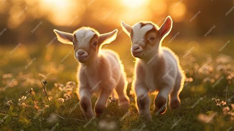 Premium AI Image | Two baby goats playing in the green field