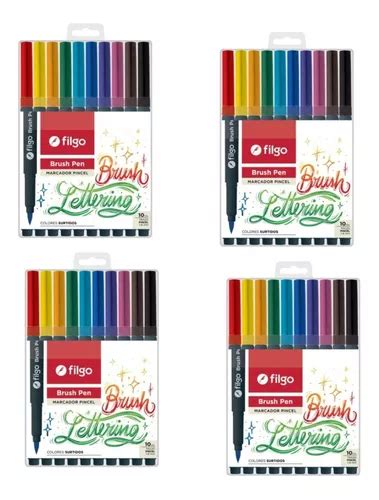 4 Pack 10 Marcadores Brush Pen Punta Pincel Filgo Colores