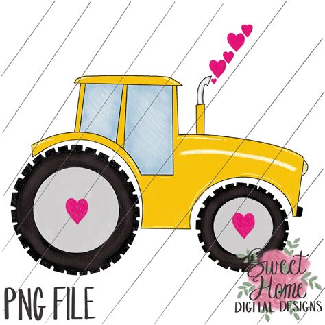 Yellow Valentine Tractor With Hearts Png For Sublimation Or Etsy