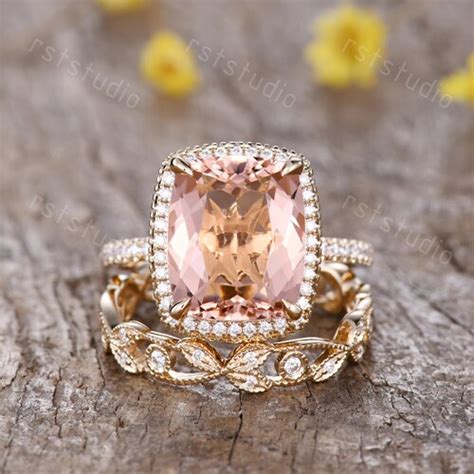 Vintage Morganite Engagement Ring Rose Gold Pear Shaped Ring Etsy