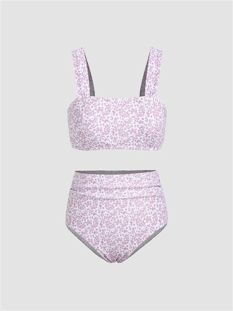 Ditsy Floral High Waist Bikini Swimsuit Cider