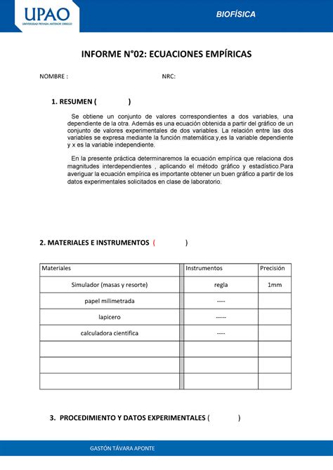 Laboratorio De Formulas Emp Ricas Biofisica Upao Gast N T Vara Aponte