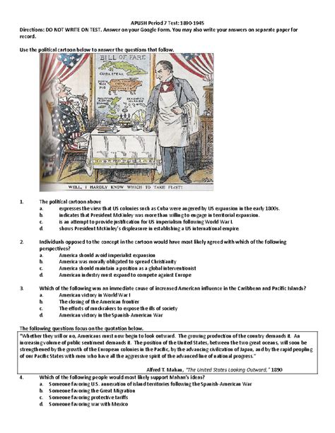 Apush Period 7 Test - nnjjjj - APUSH Period 7 Test: 1890- Directions