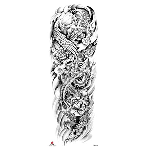 Full Arm Temporary Tattoo Wolf Lion Fish Horns Geometric Man Body Leg