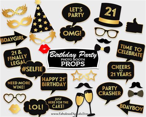 21st Birthday Photo Booth Props Printable Photo Booth Party Etsy