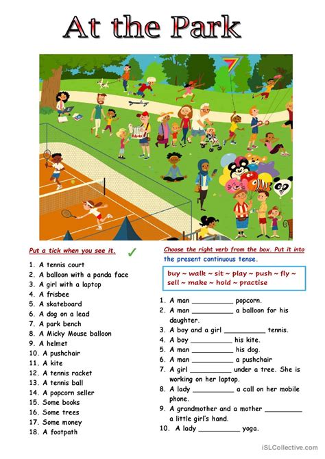 park picture description ge english esl worksheets