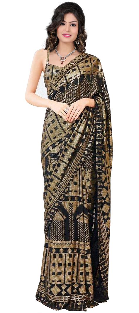 Engagement Festive Mehendi Sangeet Black And Grey Color Georgette