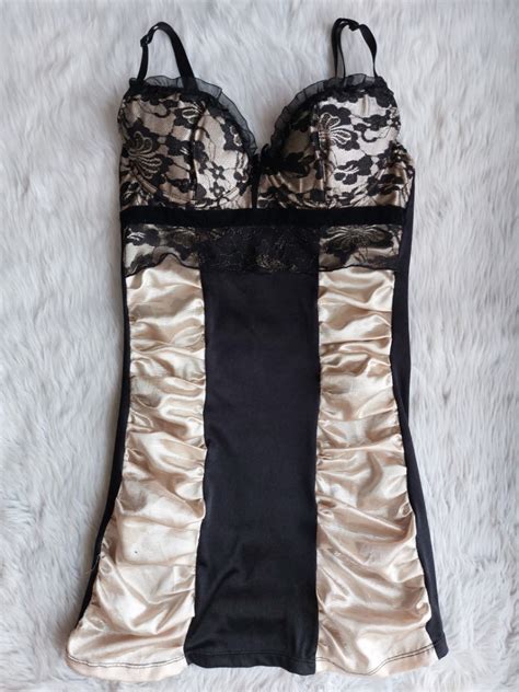 Gold And Black Lingerie Dress Women S Fashion Undergarments Loungewear On Carousell