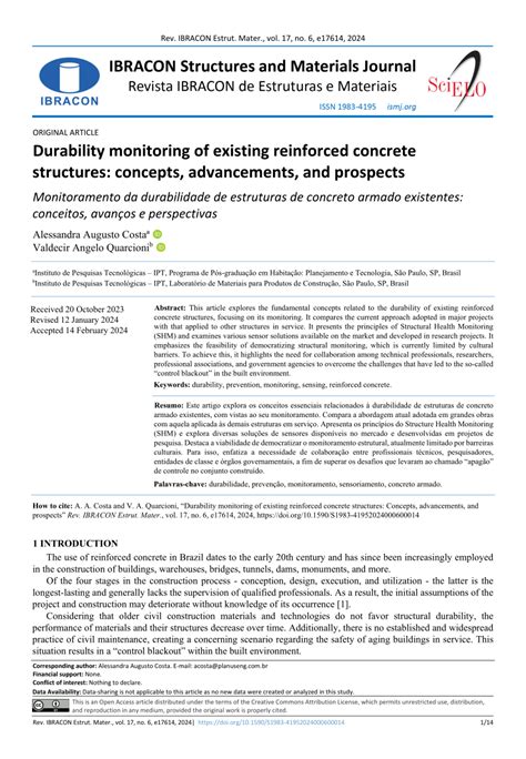 PDF Durability Monitoring Of Existing Reinforced Concrete Structures