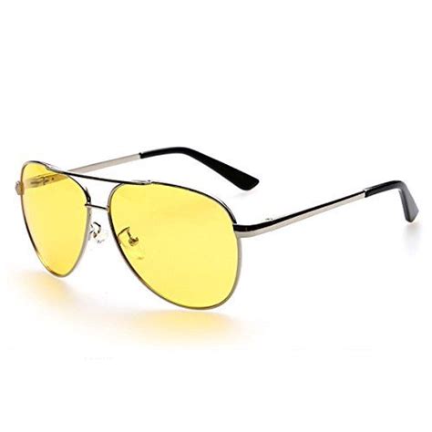 Aviator Night Vision Glasses For Driving Yellow Nighttime Mens Womens Sunglasses Silver Frame