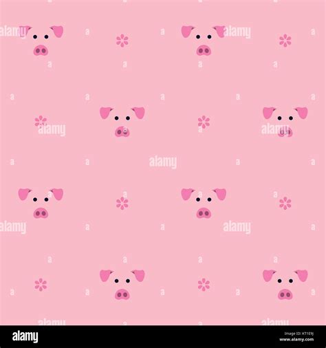 Seamless Vector Pattern Cute Pigs And Flowers In Pink Background Farm