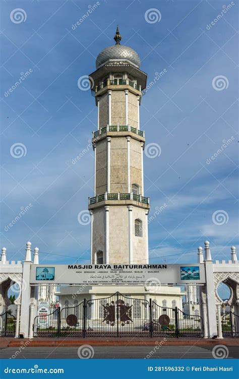 Baiturrahman Grand Mosque Tower Located In Banda Aceh Indoenesia