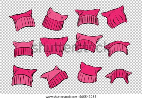 Set Pink Womens Pussy Hat Feminists Stock Vector Royalty Free