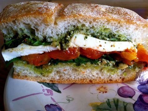 Pesto Mozzarella And Roasted Tomato Italian Bread Sandwich Perfect And Easy Meatless