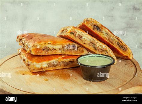 Whole Wheat Brand Naan Bread Stuffed Meat Desi Fusion Food Stock Photo
