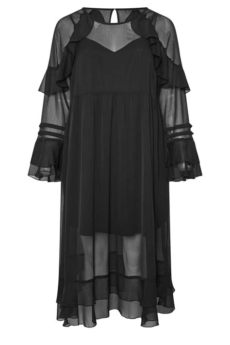 YOURS Plus Size Black Chiffon Ruffle Maxi Dress | Yours Clothing