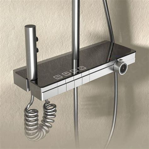 Bathroom Gunmetal White Digital Led Piano Key Waterfall Rainfall Shower Head Faucet Hot Cold