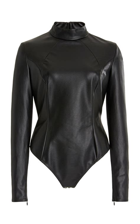 Buy Amina Muaddi X Wolford Vegan Leather Turtleneck Bodysuit Black At