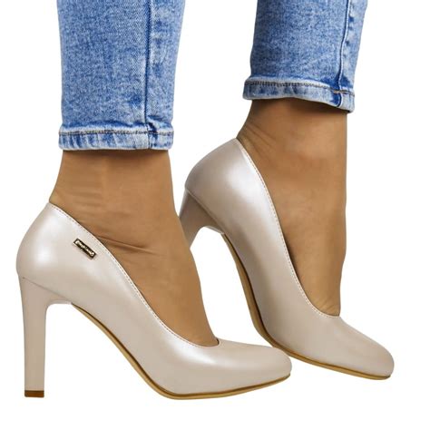 Damskie Czółenka Szpilki Na Słupku Obcasie Sergio Leone Nude Perłowe Sergio Leone Moda
