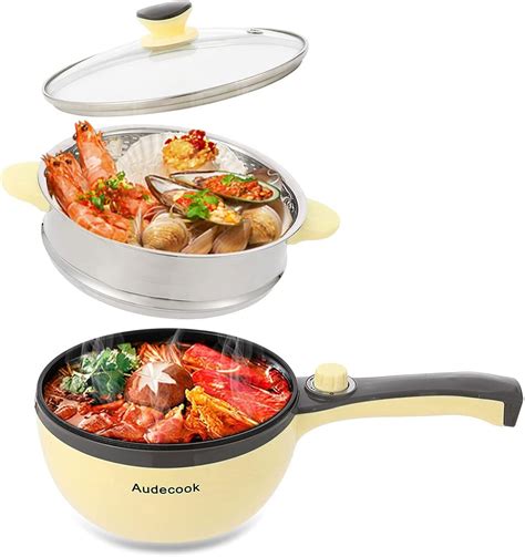 Audecook Electric Skillet With Steamer L Electric Hot Pot Mini Non Stick Frying Pan Cm