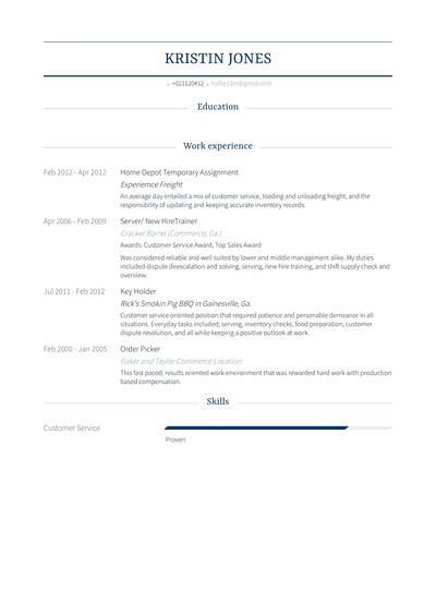Home Depot Resume Samples And Templates Visualcv