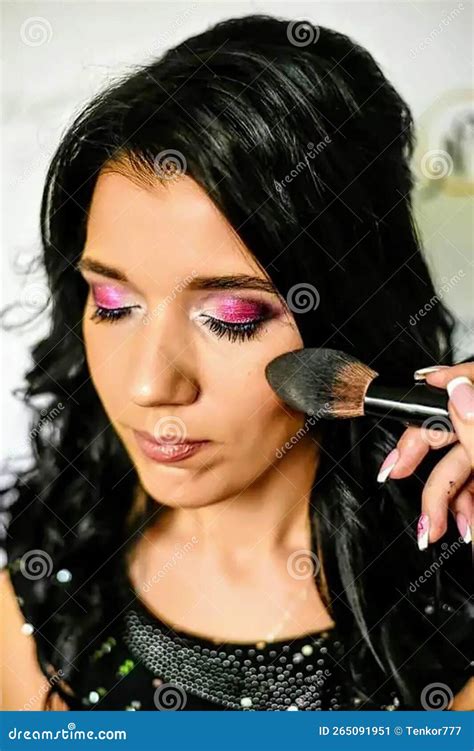 Makeup Artist Applies Applies Decorative Cosmetics Beautiful Woman