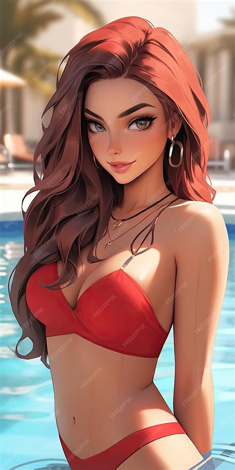 Premium Ai Image Cute Anime Girl Wearing Sexy Red Bikini Summer Bodylance