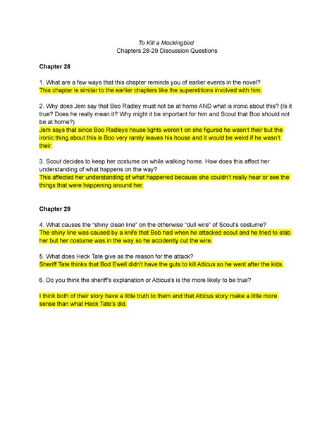To Kill A Mockingbird: Ch. 4 : To Kill A Mockingbird Chapter 3 & 4