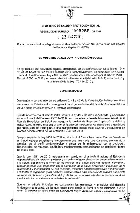 Nuevo plan de beneficios para el 2018 - resolucion 5269 de 2017