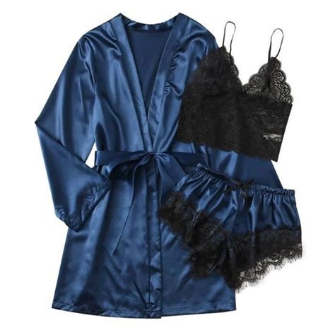 Robe de Chambre Satin Soie Pyjamas Femmes Chemise De Nuit Lingerie Robes Sous Vêtements