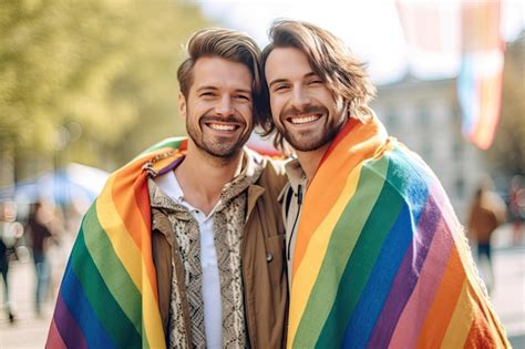 Premium AI Image Portrait Photograph Of Two Happy Gays With Lgbt