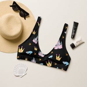 Castle Bikini Top Women S Princess Swimsuit Separates Tiara High Heel Print Bikini Top