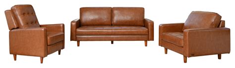 Holloway Mid Century Leather Piece Set Midcentury Living Room