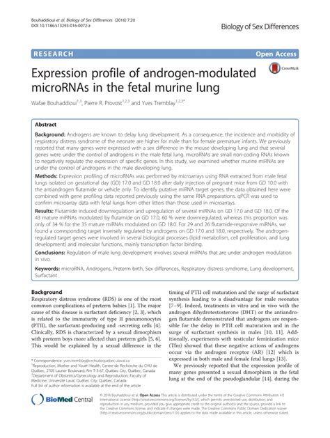 Pdf Expression Profile Of Androgen Modulated Micrornas In The Fetal