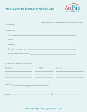 Fillable Online Authorization For Emergency Medical Care Form Fax Email