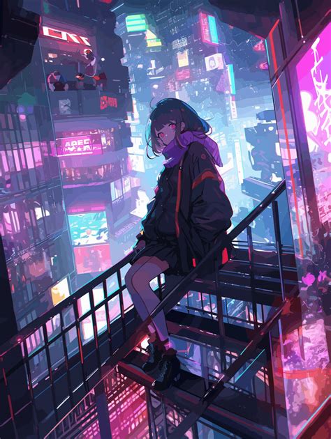 Cyberpunk City Night Anime Girl by Nico2713 on DeviantArt