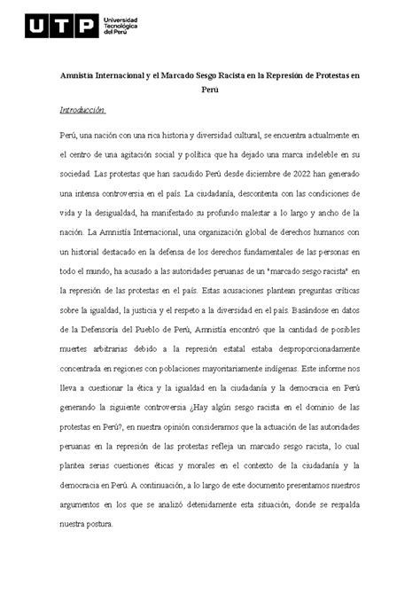 Amnistía Internacional Y El Marcado Sesgo Racista En La Represión De