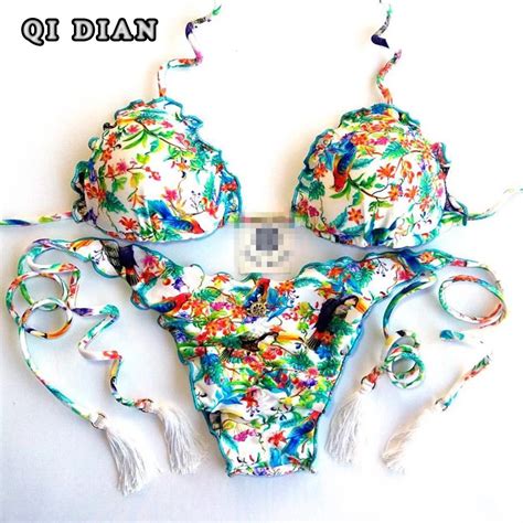 Qi Dian Hot Sexy Cross Brazilian Bikinis Women Swimwear Beach Bathing Suit Push Up Bikini Set