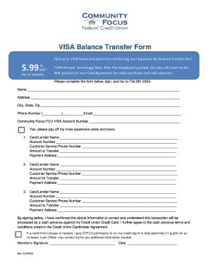 Fillable Online Communityfocusfcu Visa Balance Transfer Form