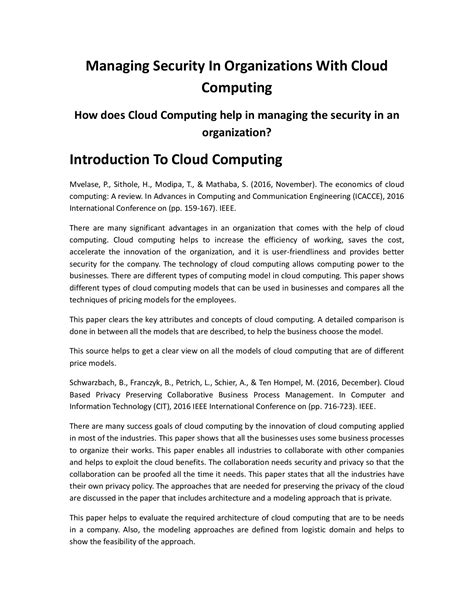 Managing Security In Organizations With Cloud Computing - John Wilson
