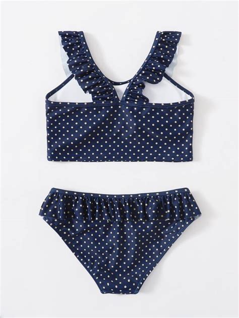Shein Girls Polka Dot Ruffle Bikini Swimsuit Pink Shop