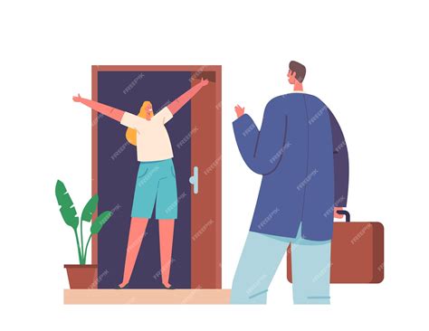 Premium Vector | Woman meet man returning at home after work or trip