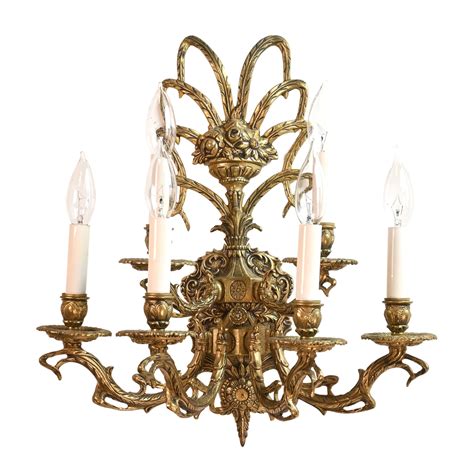 Dramatic Spanish Brass Six Candle Sconce ARCHITECTURAL ANTIQUES