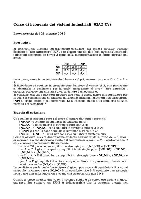 Esame 28 Giugno 2019 Domande Risposte Corso Di Economia Dei Sistemi