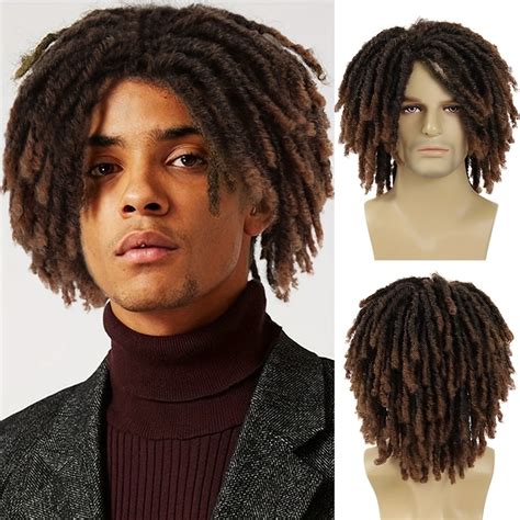 Pc Men S Synthetic Short Braided Wig Afro Bob Ombre Brown Crochet