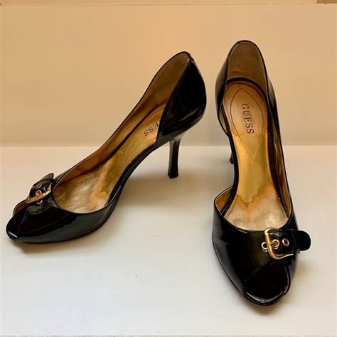 Guess Shoes Guess Black Patent Leather Peep Toe Heels Poshmark