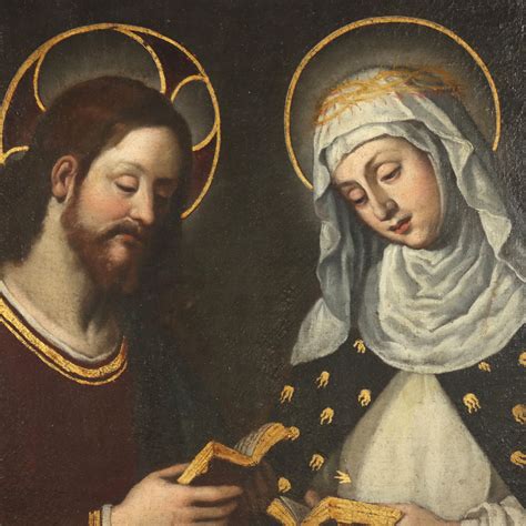 Dipinto Antico Santa Caterina Da Siena E Ges Pittura Olio Su Tela