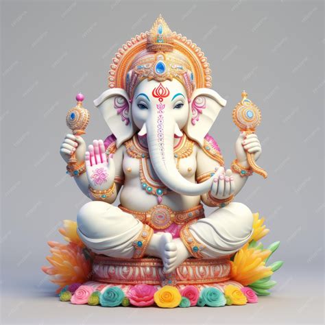 premium photo vibrant  lord ganesh idol shining   white canvas