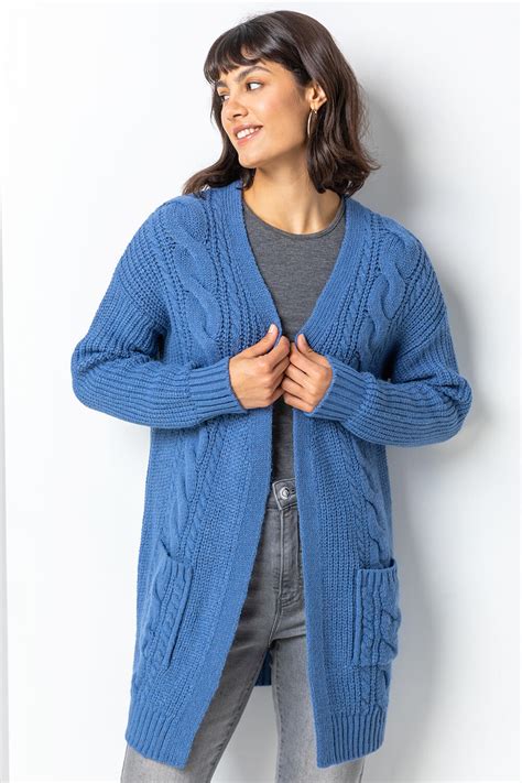 Cable Knit Longline Cardigan In Denim Roman Originals Uk