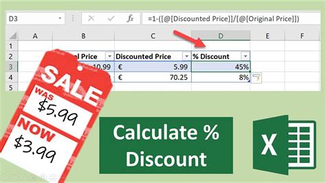 How To Calculate The Percentage Discount In Excel Youtube